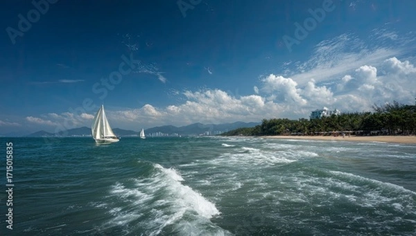 Fototapeta Ocean sailboat coastal view summer day