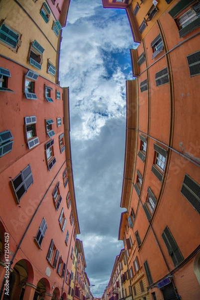 Obraz Looking Up Street View with Fisheye Lens in Bologna, Italy