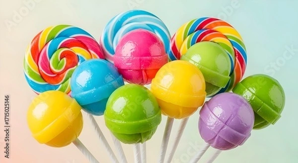 Obraz colorful lollipops candies close up on pastel background