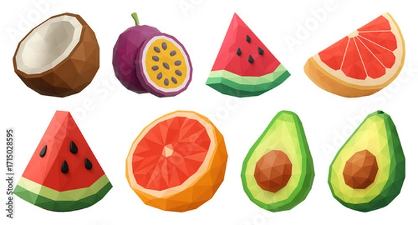 Fototapeta PNG Colorful geometric fruit illustrations, element set on transparent background