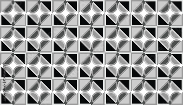 Obraz Seamless monochrome geometric pattern with curved diamond shapes, featuring black, white, and gray tones for modern wallpapers, textiles, and abstract background