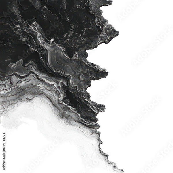 Fototapeta An abstract design showcasing a textured surface in shades of black and grey, creating a visually striking composition, isolated on transparent background