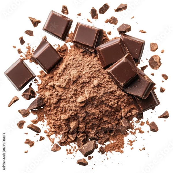 Fototapeta Sweet chocolate powder, A bowl filled with sweet chocolate powder, perfect for desserts and beverages, isolated on transparent background