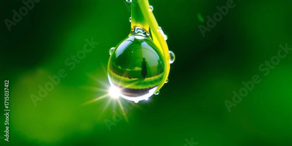 Fototapeta A Single Dewdrop Hanging from a Vibrant Leaf