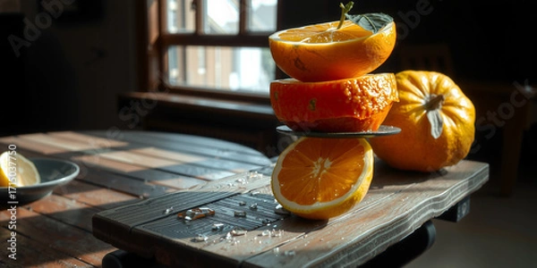 Fototapeta A Perfectly Balanced Stack of Vibrant Citrus Fruits