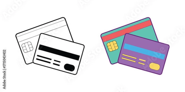 Fototapeta Two banking cards icon for payments and financial transactions vector