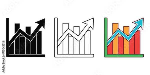 Fototapeta Business growth bar chart with upward arrow icon represents success and progress vector