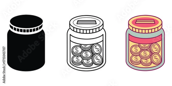 Fototapeta Money jar icons representing savings wealth and financial growth concepts vector