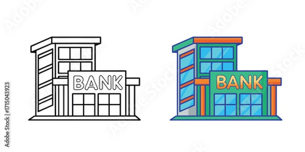 Fototapeta Modern bank building icon graphic finance institution corporate architecture commerce business vector