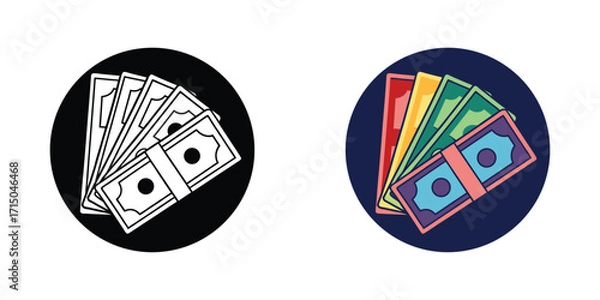 Fototapeta Two circular icons showing fanned bills representing money wealth and financial success vector