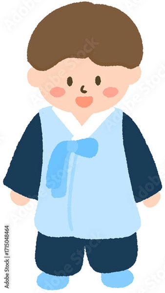 Obraz 한국 명절용 전통 캐릭터 - 추석, 설날, 새해맞이 한복 입은 귀여운 어린이