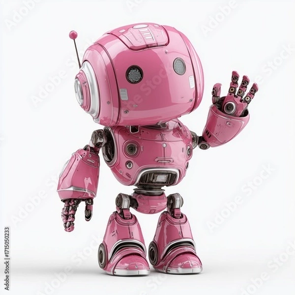 Fototapeta Pink robot waving hand