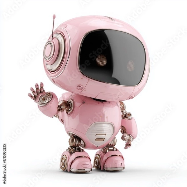 Fototapeta Pink robot waving hand