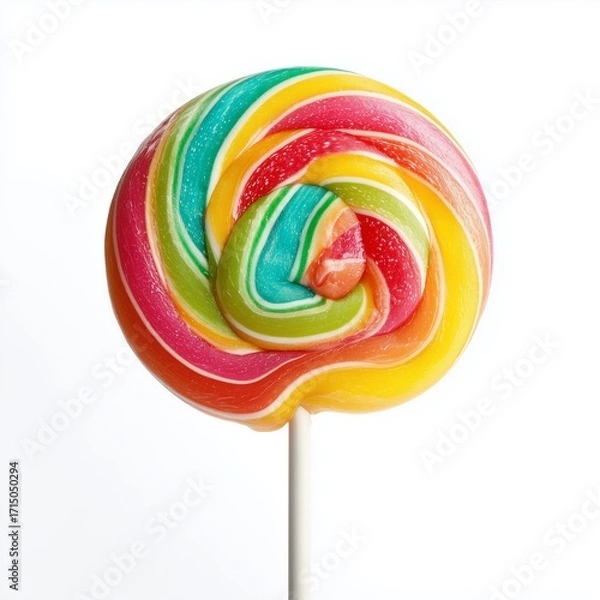 Fototapeta Rainbow swirl lollipop isolated on white background