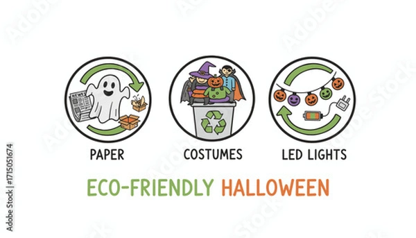 Fototapeta EcoFriendly Halloween recycle paper reuse costumes and manage LED lights responsibly