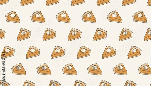 Fototapeta Sweet pumpkin pie slices with whipped cream in a festive seamless pattern Perfect for autumn designs