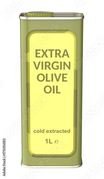 Fototapeta Front view of extra virgin olive oil tin can on transparent background