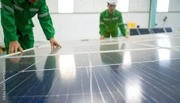 Obraz Workers installing solar panels
