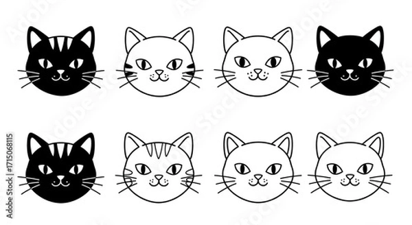 Fototapeta Adorable cartoon cat faces collection offering playful charm and endless creative possibilities for your designs.