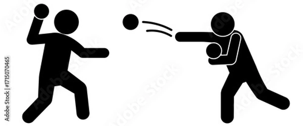 Obraz 雪合戦をする二人の人物シルエットイラスト