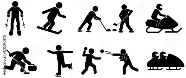 Obraz 冬のスポーツをする人物たちのシルエットアイコンセットイラスト