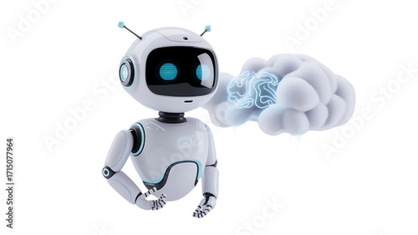 Fototapeta Artificial intelligence robot analyzes data with cloud computing, modern AI technology