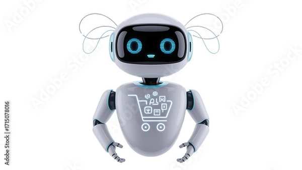 Fototapeta Friendly shopping robot assisting with online purchases, AI for retail and ecommerce solutions