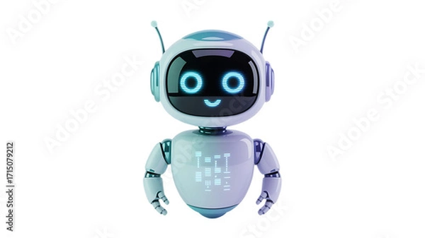 Fototapeta Friendly AI robot assistant ready to help with a smile, modern technology and innovation concept
