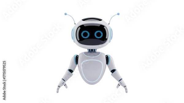 Fototapeta Friendly futuristic robot character with glowing eyes offers a helping hand, AI assistance concept