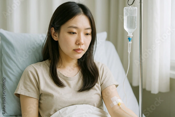 Fototapeta 点滴を受ける日本人女性
