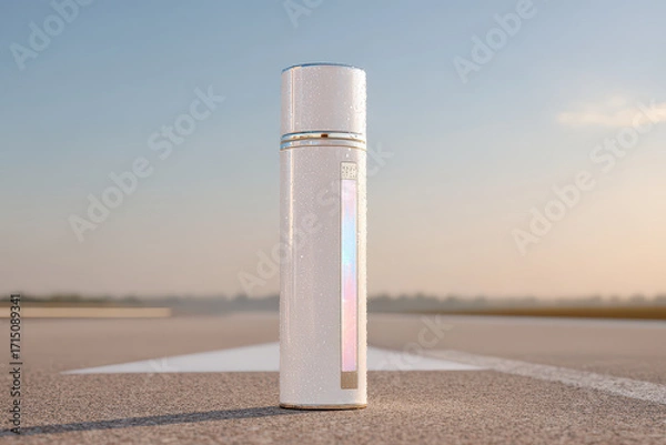 Obraz thermos cup with holographic temperature indicator sits elegantly in morning light