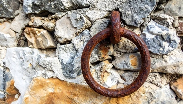 Obraz Rustic metal ring affixed to a stone wall