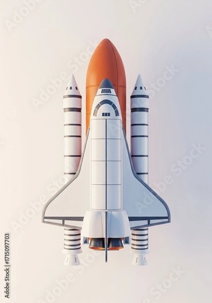 Obraz space shuttle with boosters and rounded nozzles isolated on clean white background in top-down view
