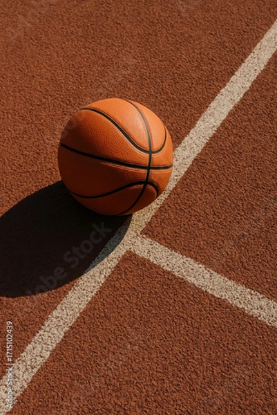Fototapeta A Classic Orange Basketball Resting on A Textured Brown Court, Highlighted by Crisp White Lines. The Image Showcases the Sport's Essence, Texture, And Geometric Composition, Ideal for Sports, Fitness