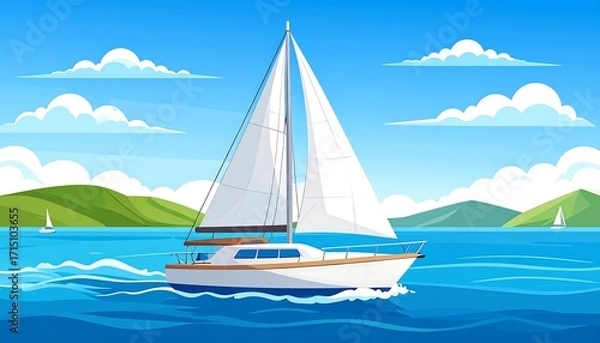 Fototapeta Oceanic voyage: a sailboat glides through serene waters