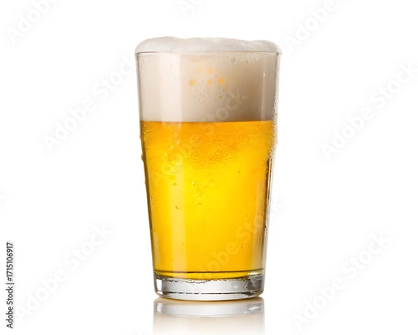 Fototapeta Tall glass of golden beer with foamy head isolated on a transparent background drink 1