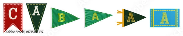 Fototapeta Decorative pennant and banner set including various shapes, materials, and colors isolated. Ideal for sports, academic, and party themes.