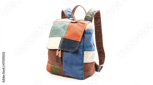 Fototapeta Handmade artisan backpack with stitched patch details, perfect for eco-friendly style.