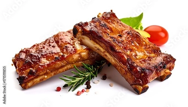 Obraz Grilled ribs on a white background
