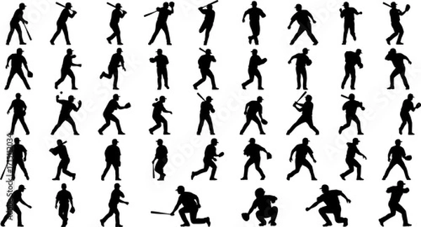 Fototapeta Dynamic baseball player silhouettes capture every action from pitch to swing, perfect for sports visuals.