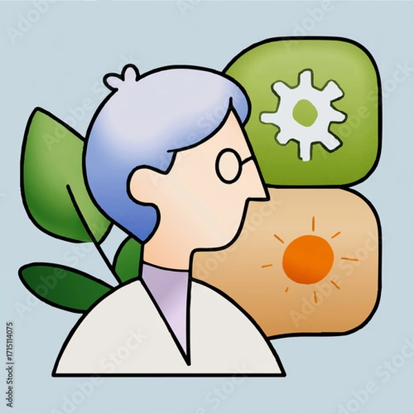 Fototapeta a cartoon character with blue hair hugging another character with a sun icon