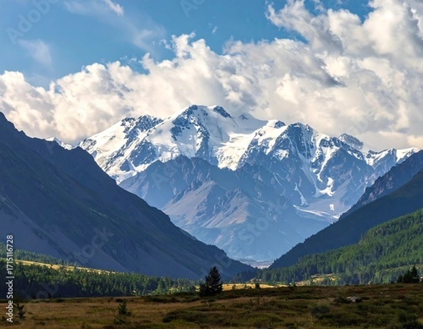 Fototapeta Majestic snow-capped mountain range panorama