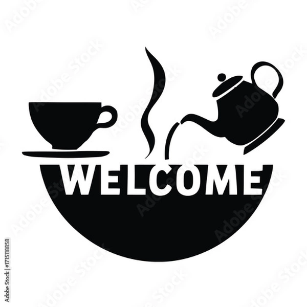 Fototapeta Kettles in black Vector illustrations of different teapots An example of a morning teatime teacup illustration
