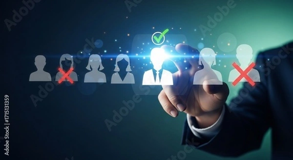 Fototapeta Human resources selecting candidate with checkmark, recruitment, talent acquisition, career choices