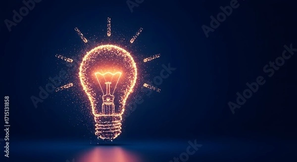 Obraz Illuminating Idea: A radiant light bulb illuminates the darkness, showcasing the concept of creativity and innovation, as the incandescent filament glows with the spark of a new idea.