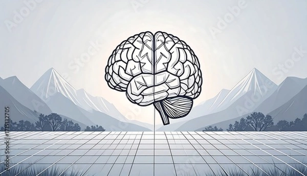Obraz Brain graphic over landscape