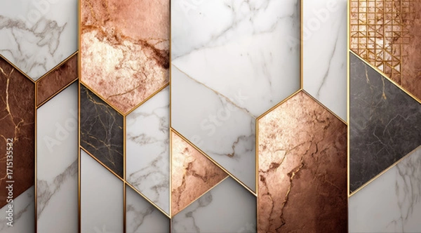 Fototapeta Wall with a gold and white design. The gold is on the top and the white is on the bottom