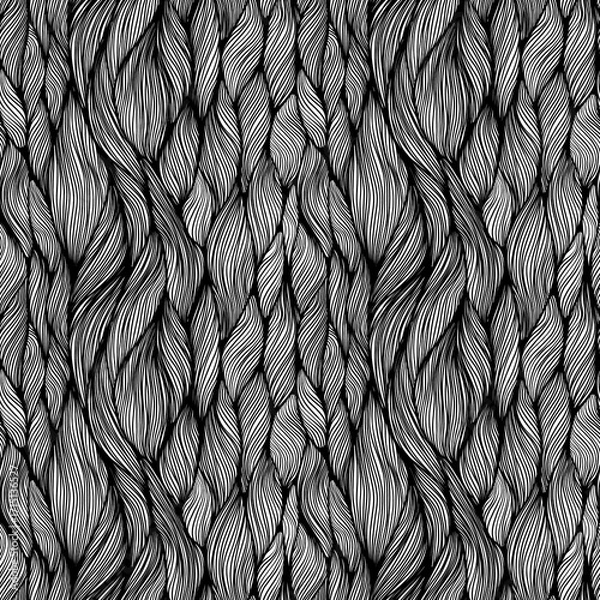 Fototapeta Hand drawn black and white seamless pattern with abstract flowing lines, organic textile texture and wavy motif, mixed media design for fabric, wallpaper, wrapping paper, fashion prints and decorative