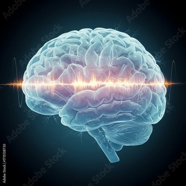 Fototapeta Human brain with neural activity and wave patterns