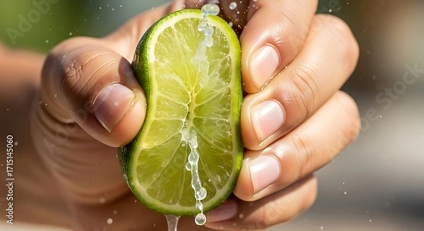 Fototapeta Hand Squeezing Lime